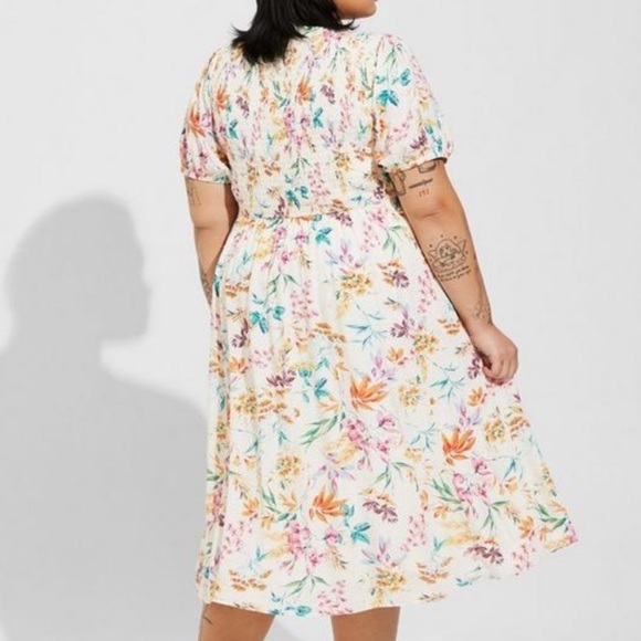 Torrid Floral Print Midi Swiss Dot Shirred Dress with Pockets size 3X - Picture 15 of 16